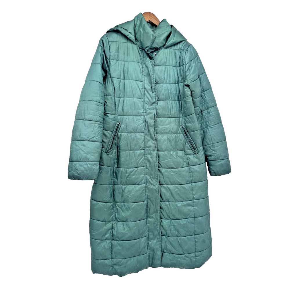 United Colors of Benetton Women's Long Puffers Quilted Hooded Coat Green 12